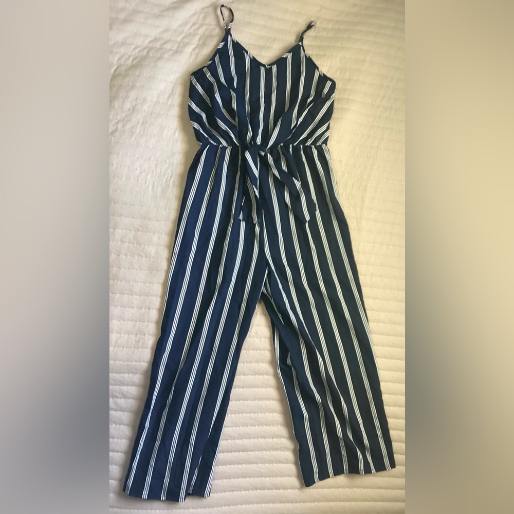 Japna kids Striped Navy Blue Tie-Waist Jumpsuit size 10